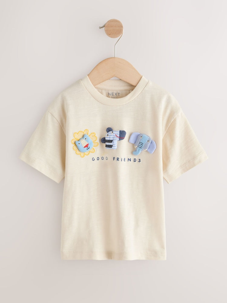Neutral Safari Animals Short Sleeve 3D Padded T-Shirt (3mths-7yrs)