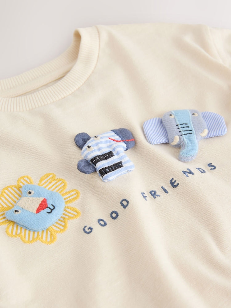 Neutral Safari Animals Short Sleeve 3D Padded T-Shirt (3mths-7yrs)