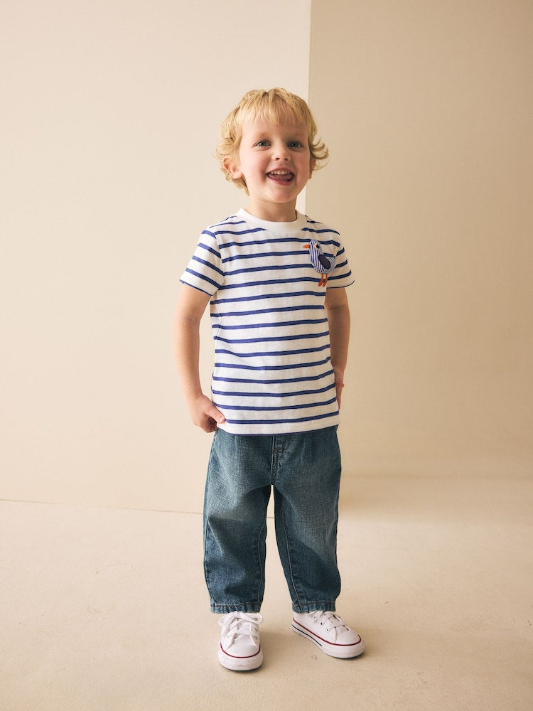 White/Blue Stripe Seagull Short Sleeve 3D Padded T-Shirt (3mths-7yrs)