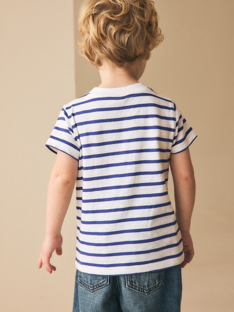 White/Blue Stripe Seagull Short Sleeve 3D Padded T-Shirt (3mths-7yrs)
