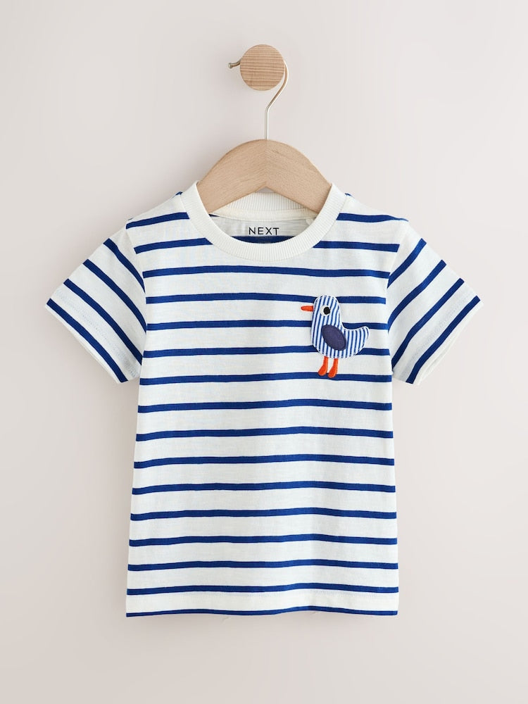 White/Blue Stripe Seagull Short Sleeve 3D Padded T-Shirt (3mths-7yrs)