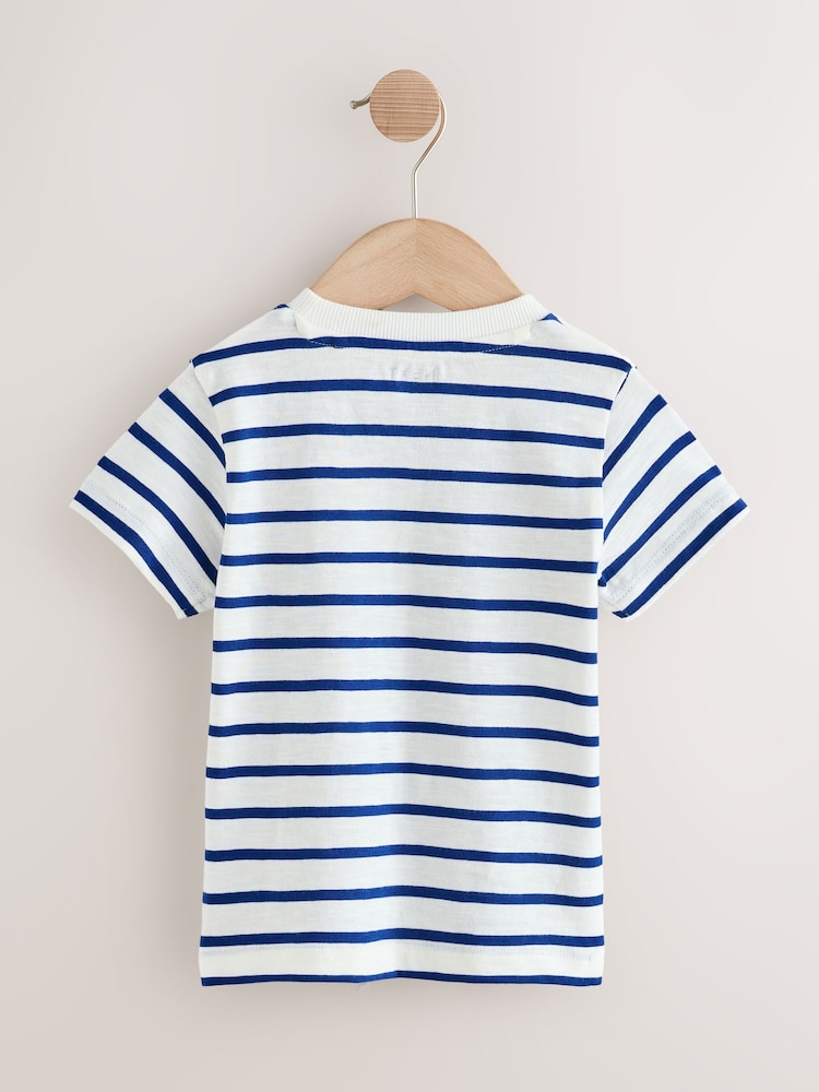 White/Blue Stripe Seagull Short Sleeve 3D Padded T-Shirt (3mths-7yrs)