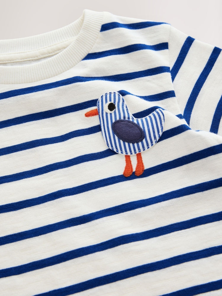 White/Blue Stripe Seagull Short Sleeve 3D Padded T-Shirt (3mths-7yrs)