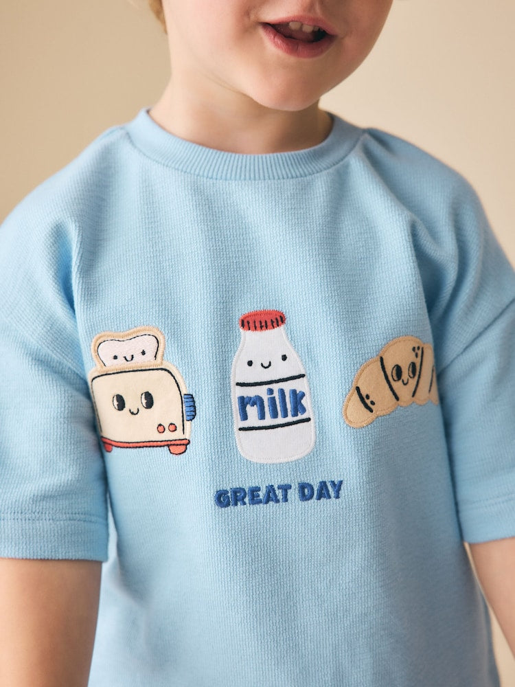 Light Blue Breakfast Trio Short Sleeve Appliqué T-Shirt (3mths-7yrs)