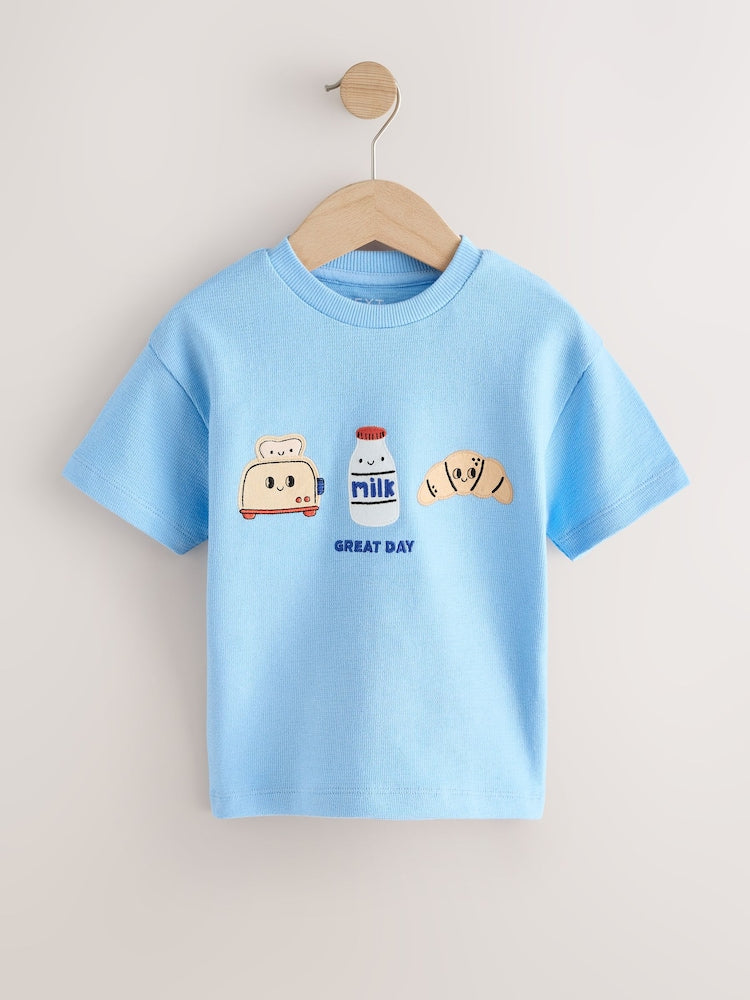 Light Blue Breakfast Trio Short Sleeve Appliqué T-Shirt (3mths-7yrs)