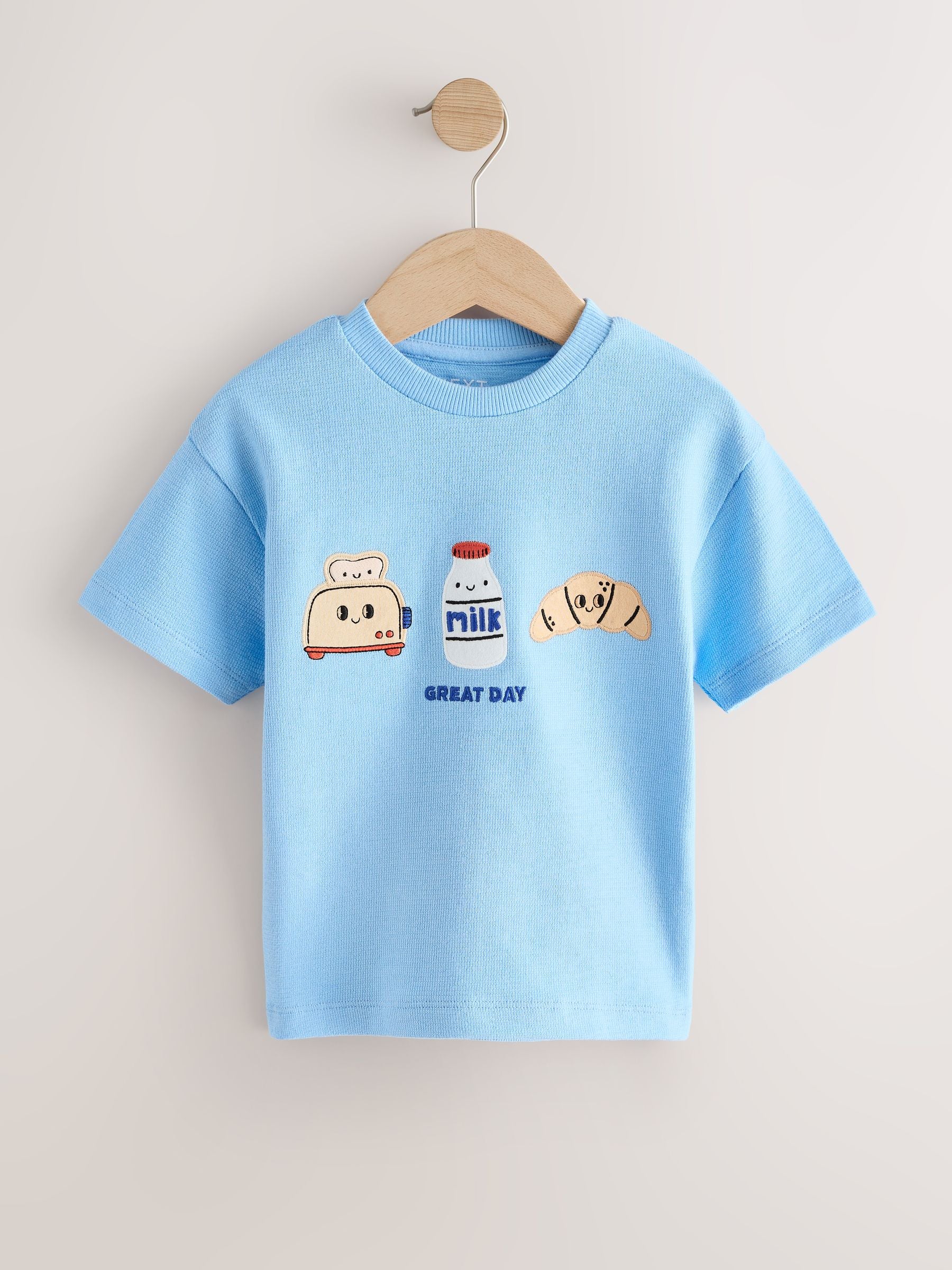 Light Blue Breakfast Trio Short Sleeve Appliqué T-Shirt (3mths-7yrs) - Size 3-6 Months (62-68cm)