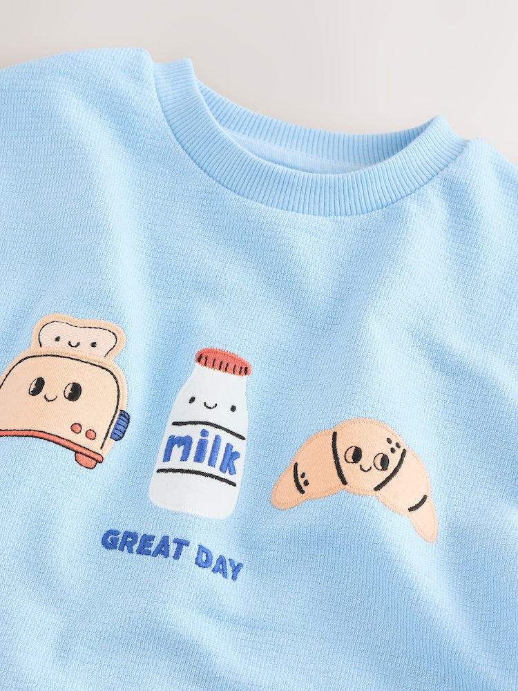 Light Blue Breakfast Trio Short Sleeve Appliqué T-Shirt (3mths-7yrs)