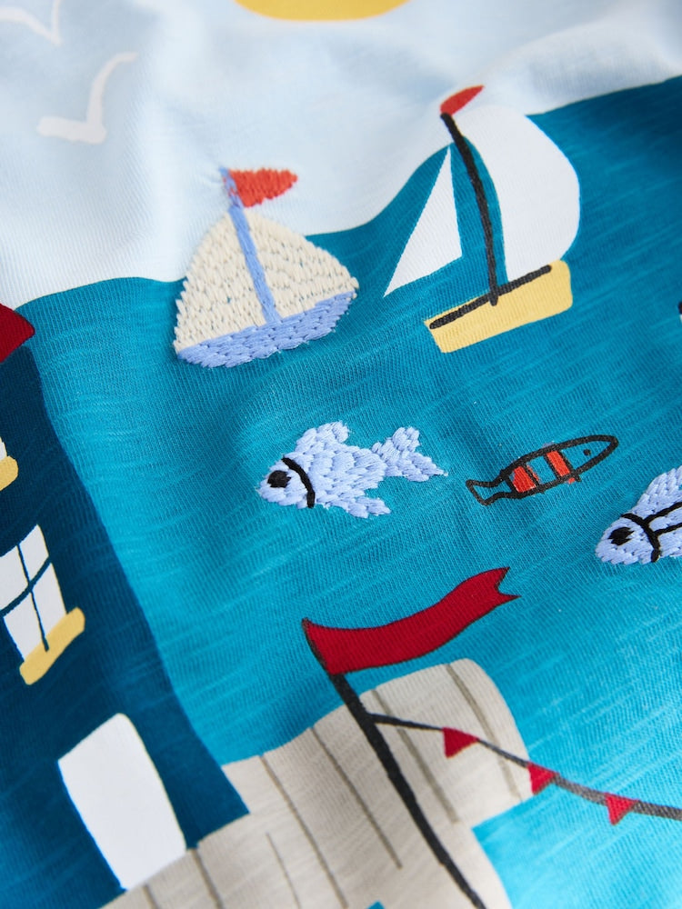 Blue Seaside Short Sleeve Appliqué T-Shirt (3mths-7yrs)