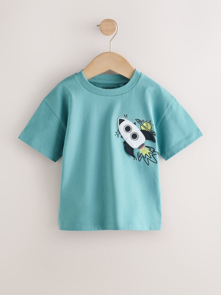 Blue Rocketship Short Sleeve Interactive T-Shirt (3mths-7yrs) - Blue Rocketship / 12-18 Months (80-86cm)