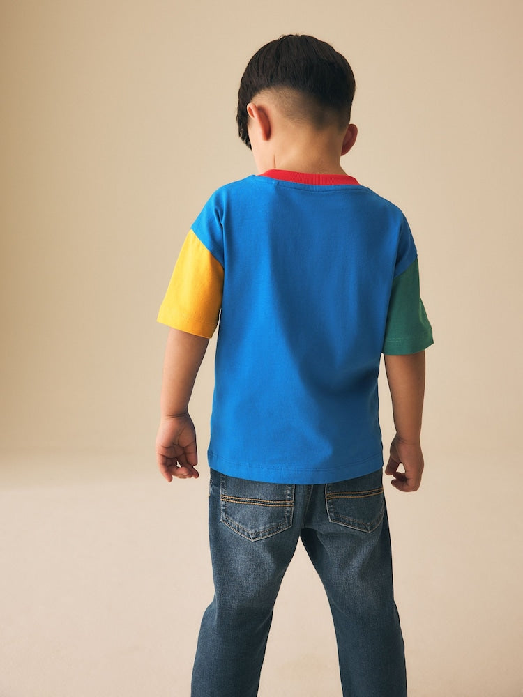 Blue/Green/Yellow Digger Short Sleeve Colourblock T-Shirt (3mths-7yrs) (3mths-7yrs)