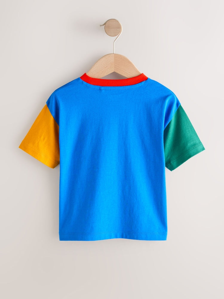 Blue/Green/Yellow Digger Short Sleeve Colourblock T-Shirt (3mths-7yrs) (3mths-7yrs)