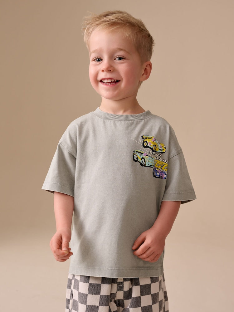 Grey Race Car Short Sleeve Back Print T-Shirt (3mths-7yrs)