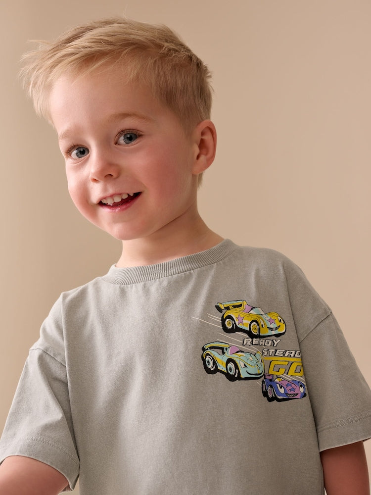 Grey Race Car Short Sleeve Back Print T-Shirt (3mths-7yrs)