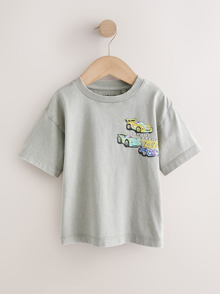 Grey Race Car Short Sleeve Back Print T-Shirt (3mths-7yrs)