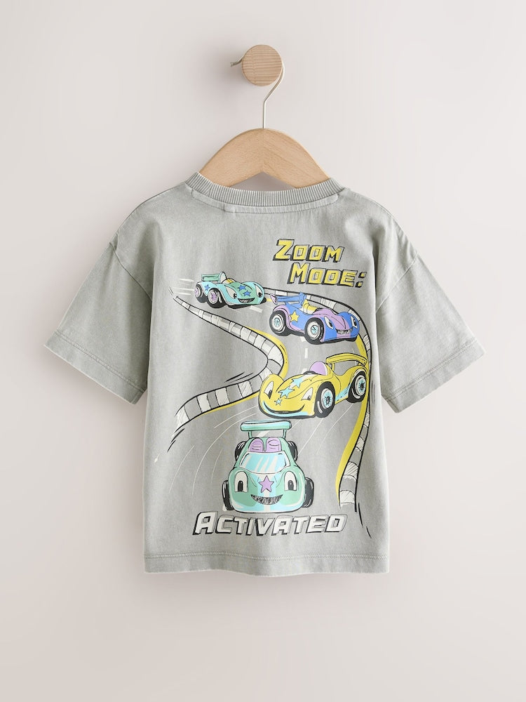 Grey Race Car Short Sleeve Back Print T-Shirt (3mths-7yrs)