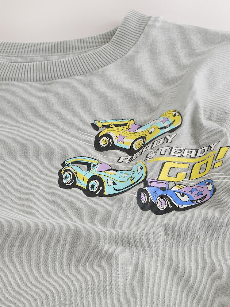 Grey Race Car Short Sleeve Back Print T-Shirt (3mths-7yrs)