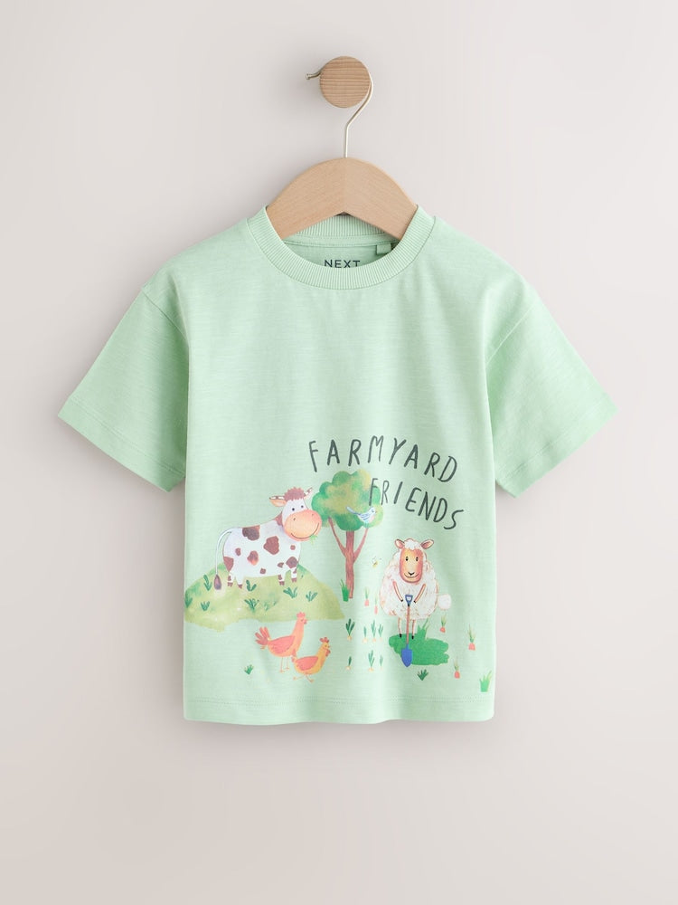 Green Watercolour Farm Short Sleeve Graphic T-Shirts 3 Pack (3mths-7yrs)