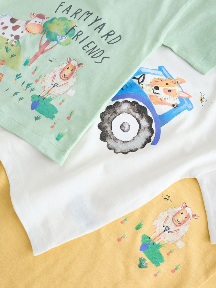 Green Watercolour Farm Short Sleeve Graphic T-Shirts 3 Pack (3mths-7yrs)