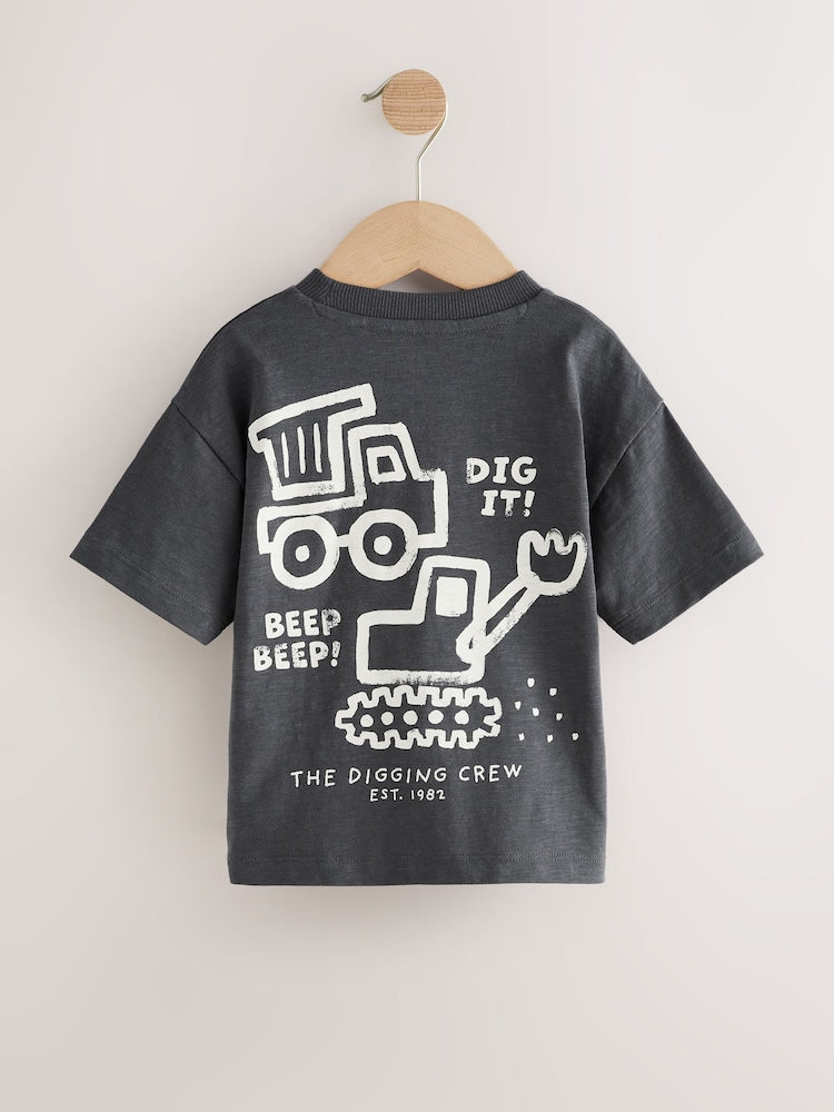 Black Digger Short Sleeve Graphic T-Shirts 3 Pack (3mths-7yrs)