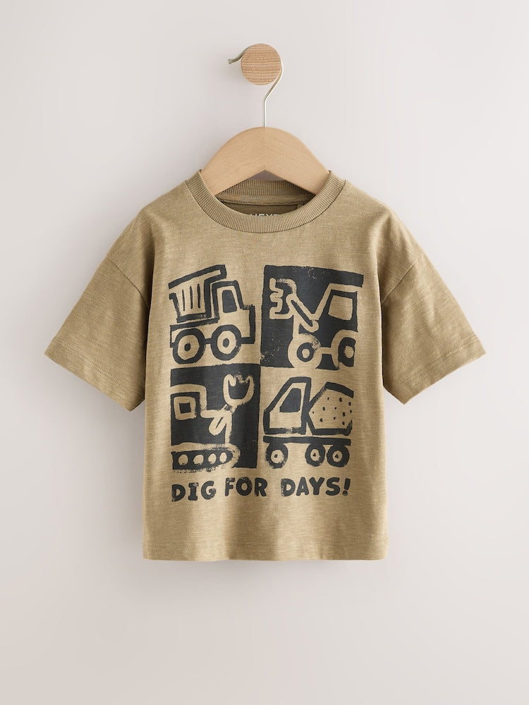 Black Digger Short Sleeve Graphic T-Shirts 3 Pack (3mths-7yrs)