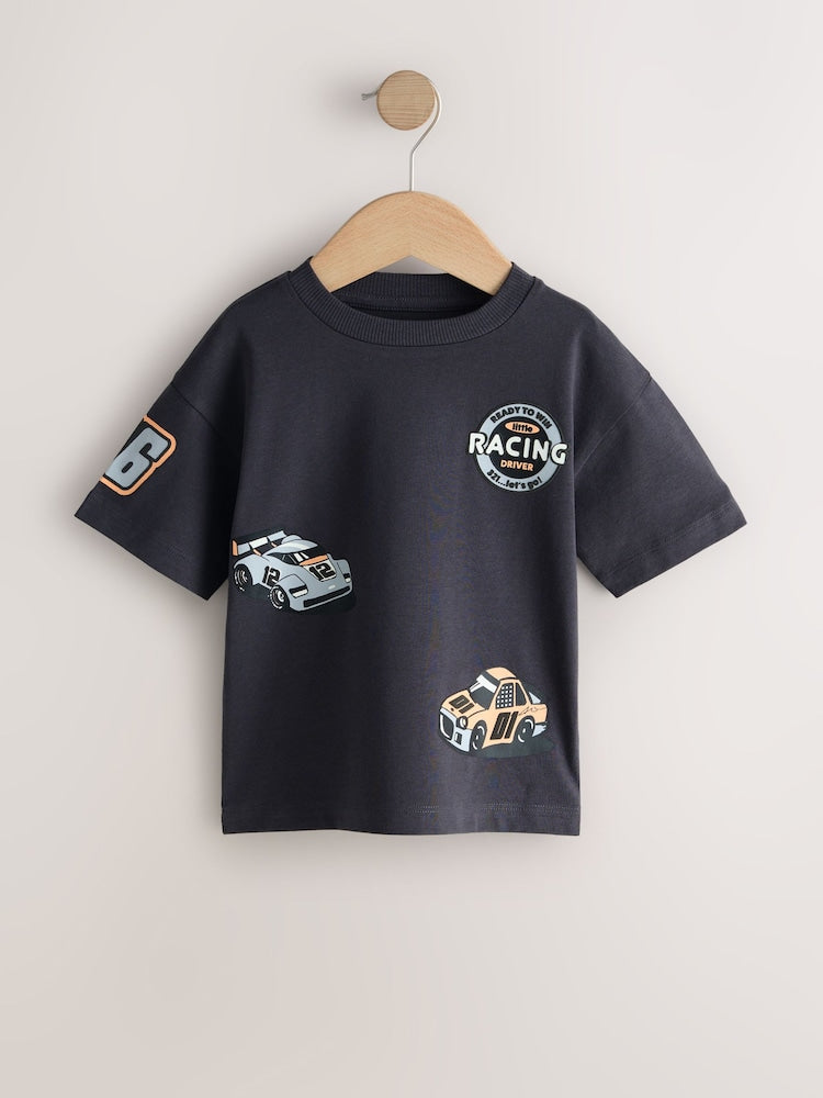 Black/Grey Race Car Short Sleeve Graphic T-Shirts 3 Pack (3mths-7yrs)
