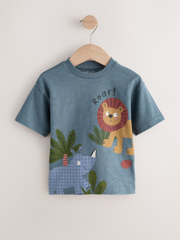 Green Safari Animals Short Sleeve Appliqué T-Shirts 3 Pack (3mths-7yrs)
