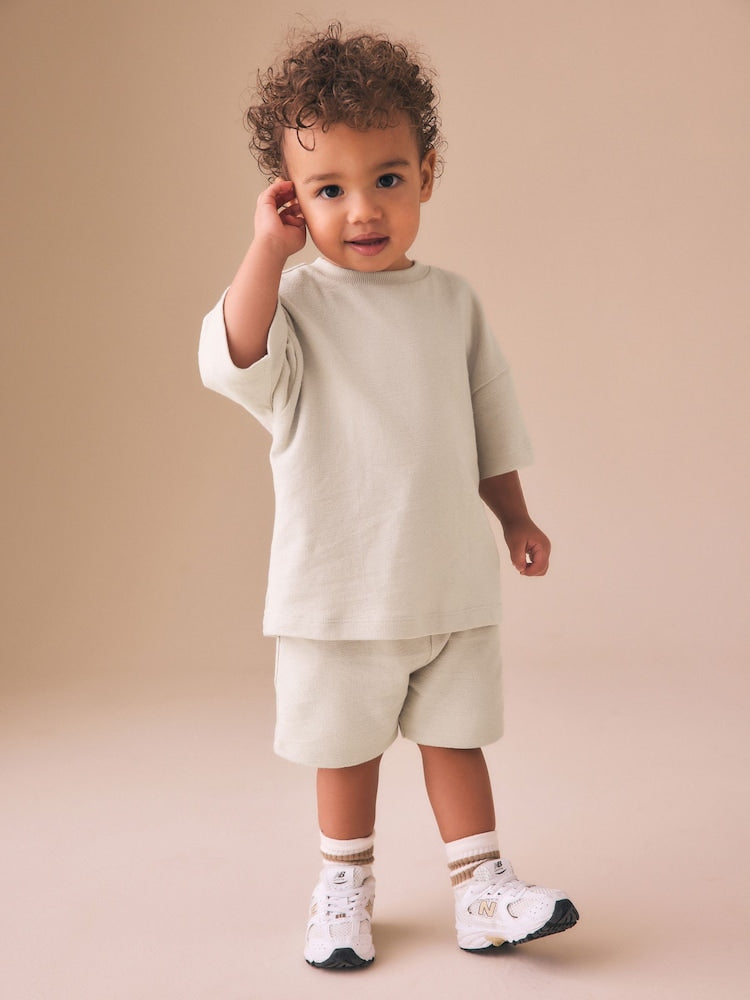 Ecru Textured Short Sleeve T-Shirt and Shorts Set (3mths-7yrs)