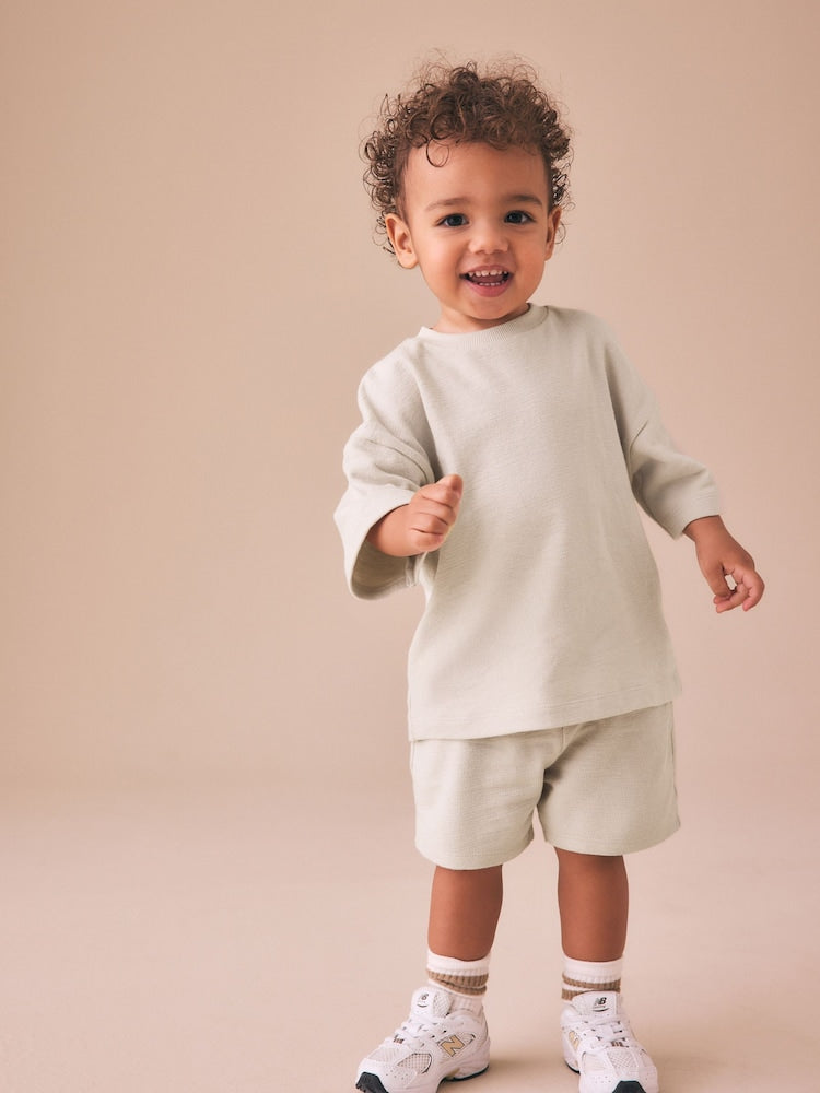Ecru Textured Short Sleeve T-Shirt and Shorts Set (3mths-7yrs)