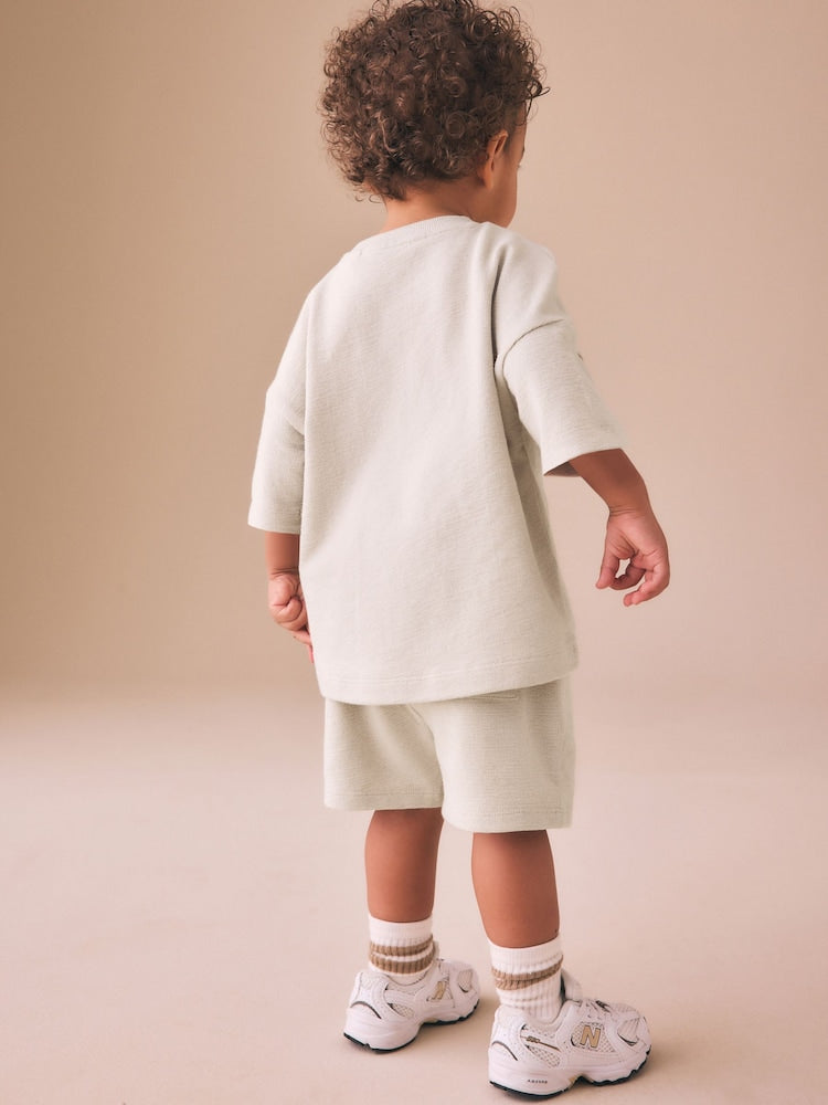 Ecru Textured Short Sleeve T-Shirt and Shorts Set (3mths-7yrs)