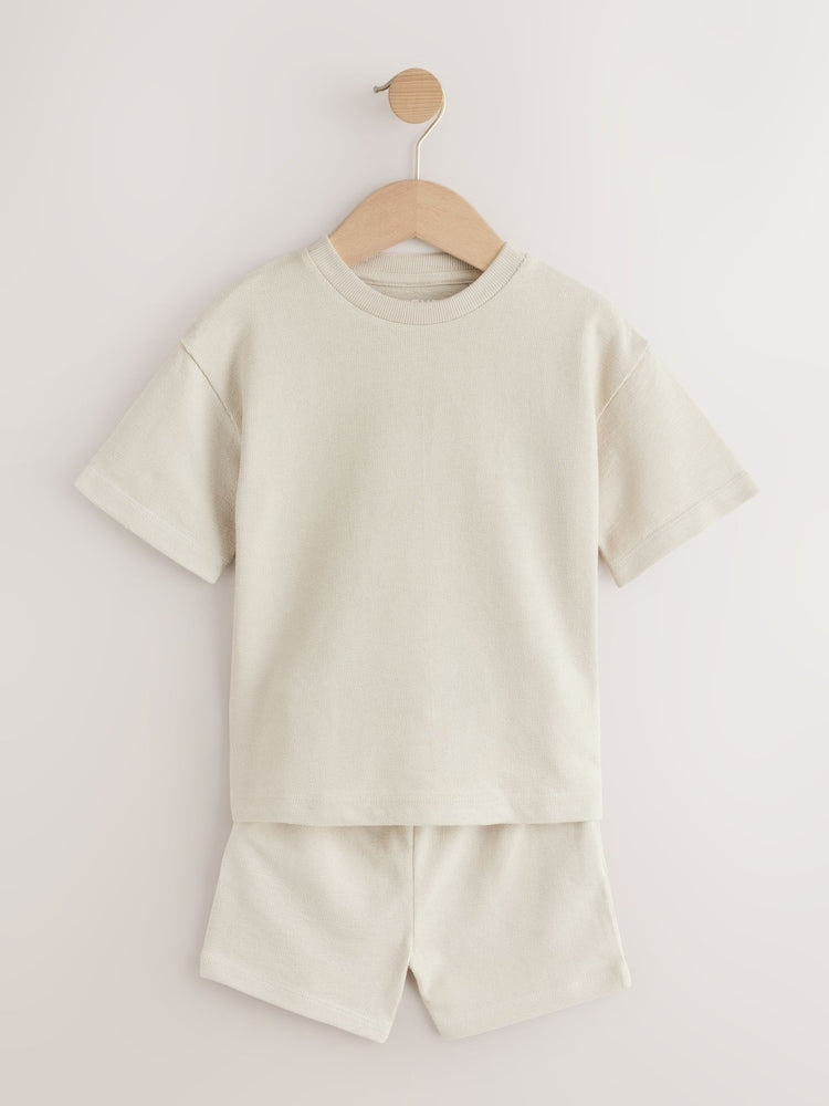 Ecru Textured Short Sleeve T-Shirt and Shorts Set (3mths-7yrs)