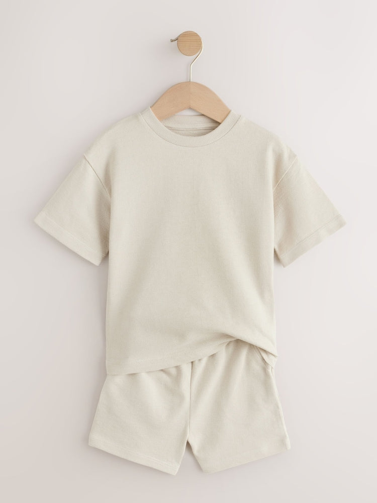 Ecru Textured Short Sleeve T-Shirt and Shorts Set (3mths-7yrs)