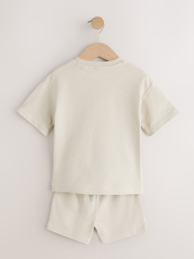 Ecru Textured Short Sleeve T-Shirt and Shorts Set (3mths-7yrs)