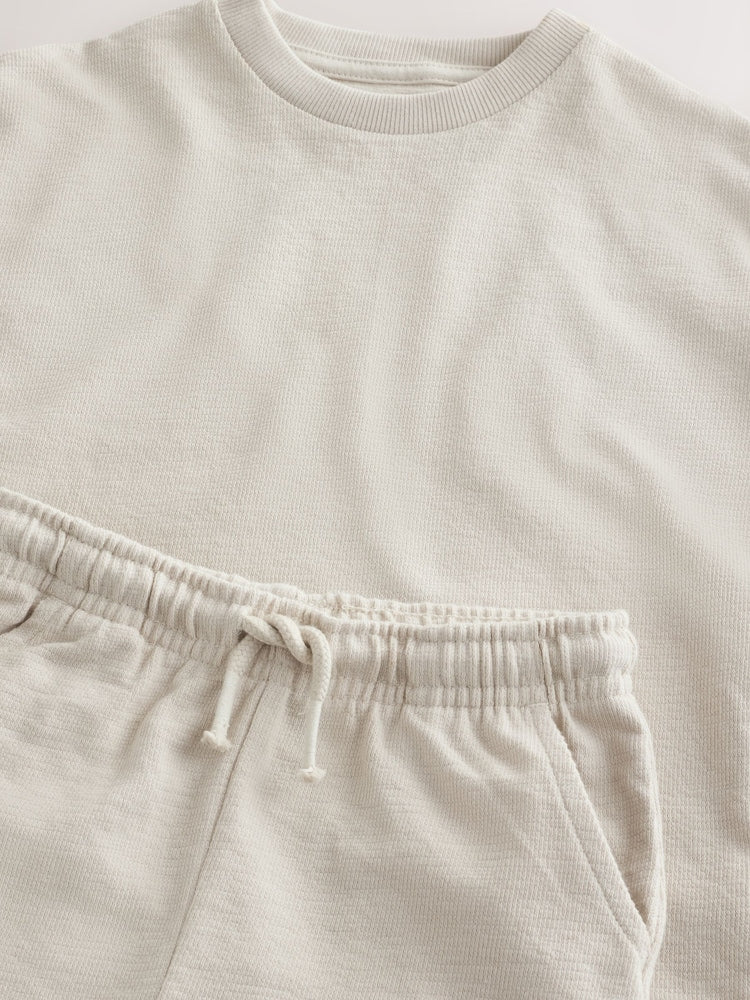 Ecru Textured Short Sleeve T-Shirt and Shorts Set (3mths-7yrs)