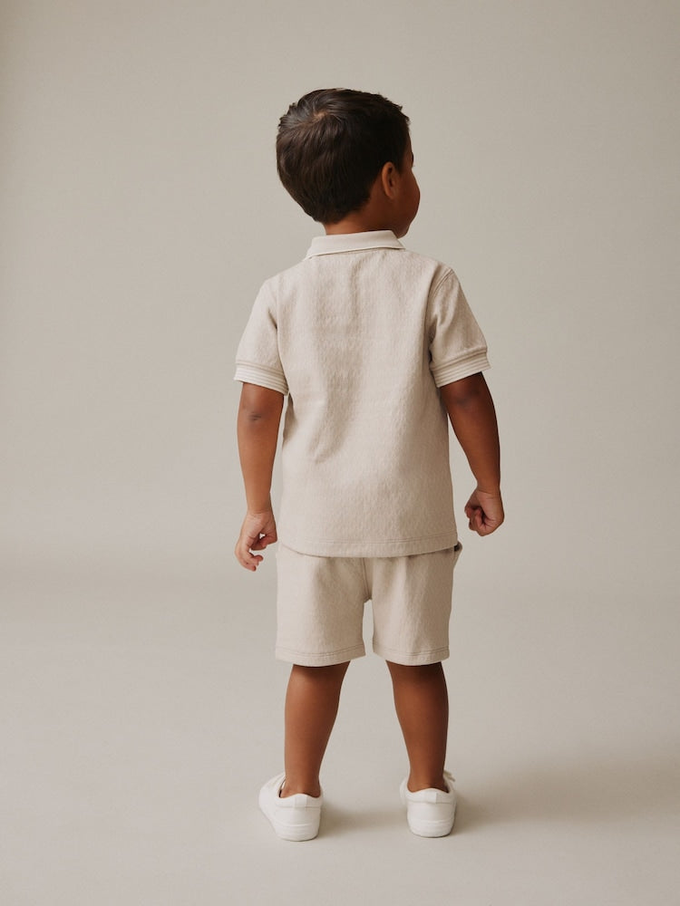Neutral Zip Neck Short Sleeve Polo Shirt And Shorts Set (3mths-7yrs)