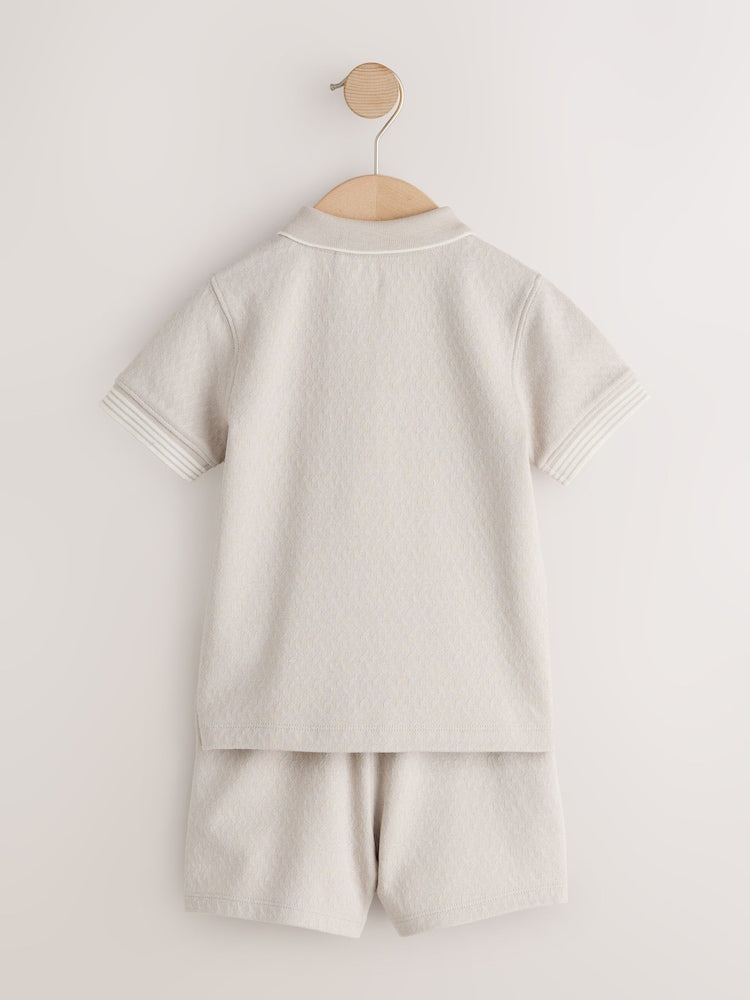 Neutral Zip Neck Short Sleeve Polo Shirt And Shorts Set (3mths-7yrs)