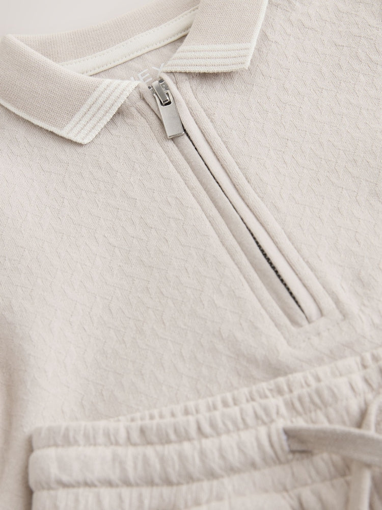 Neutral Zip Neck Short Sleeve Polo Shirt And Shorts Set (3mths-7yrs)