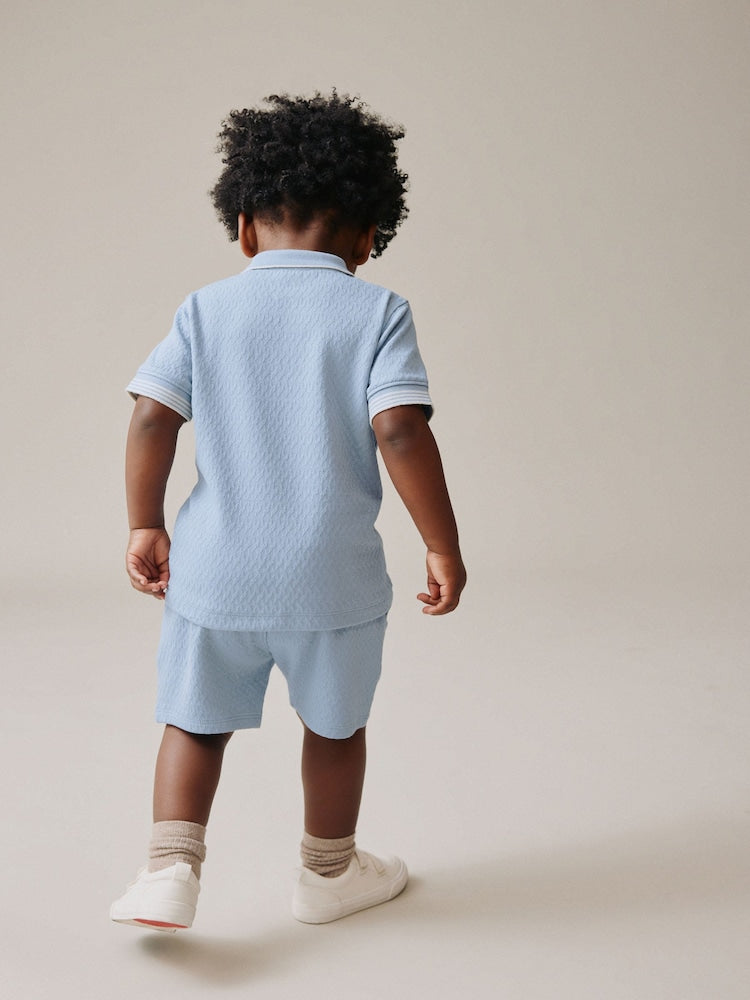 Blue Zip Neck Short Sleeve Polo Shirt And Shorts Set (3mths-7yrs)