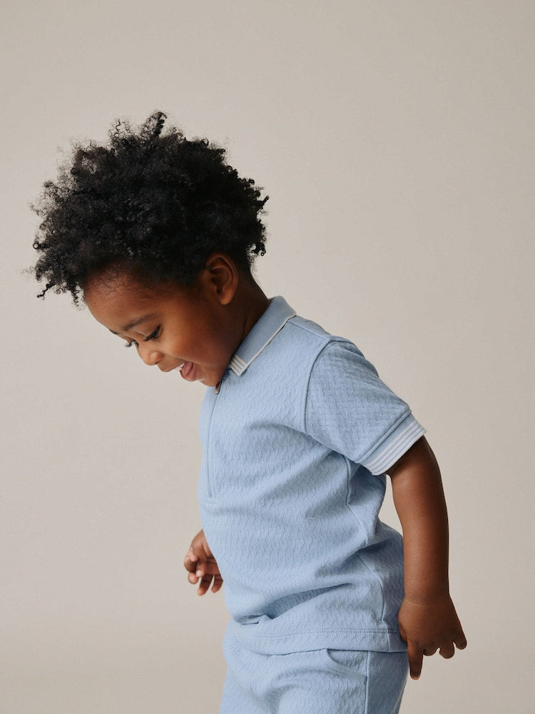Blue Zip Neck Short Sleeve Polo Shirt And Shorts Set (3mths-7yrs)