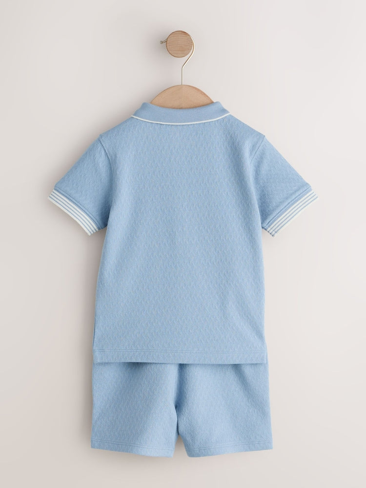Blue Zip Neck Short Sleeve Polo Shirt And Shorts Set (3mths-7yrs)
