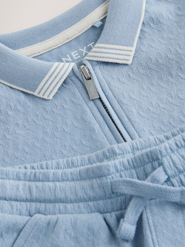 Blue Zip Neck Short Sleeve Polo Shirt And Shorts Set (3mths-7yrs)