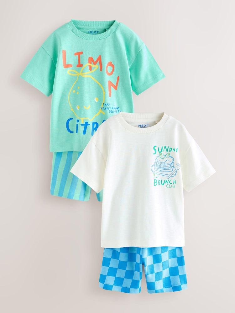Green/White Food Backprint Short Sleeve T-Shirt and Shorts Set 2 Pack (3mths-7yrs)