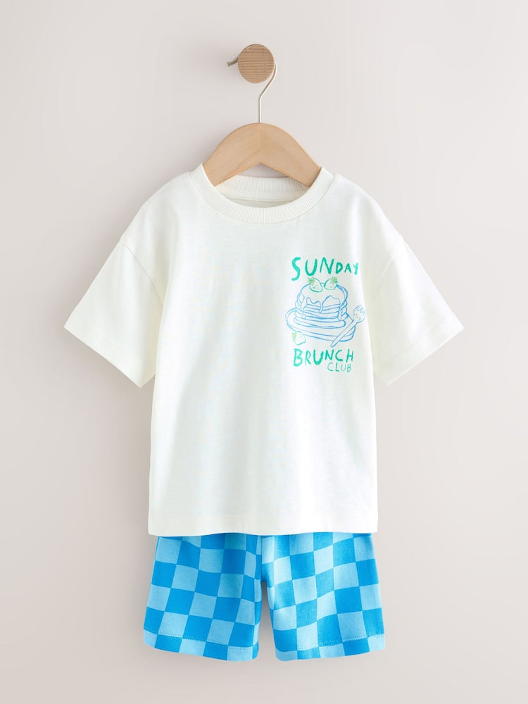 Green/White Food Backprint Short Sleeve T-Shirt and Shorts Set 2 Pack (3mths-7yrs)