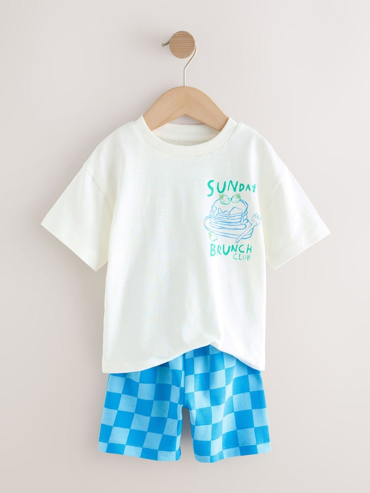 Green/White Food Backprint Short Sleeve T-Shirt and Shorts Set 2 Pack (3mths-7yrs)