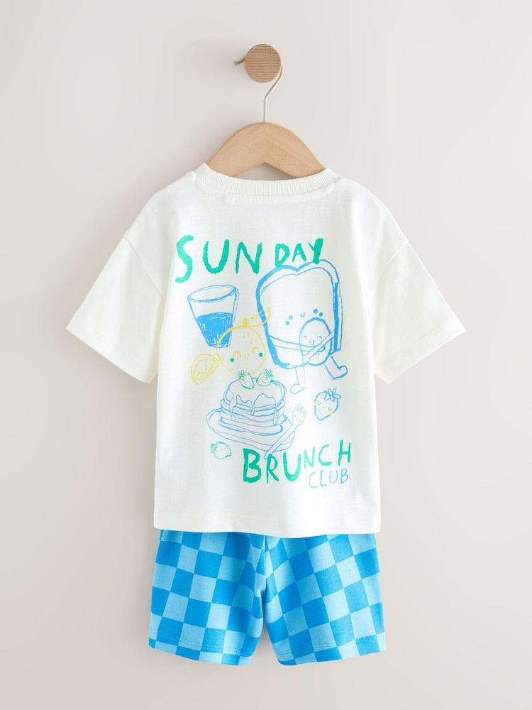 Green/White Food Backprint Short Sleeve T-Shirt and Shorts Set 2 Pack (3mths-7yrs)