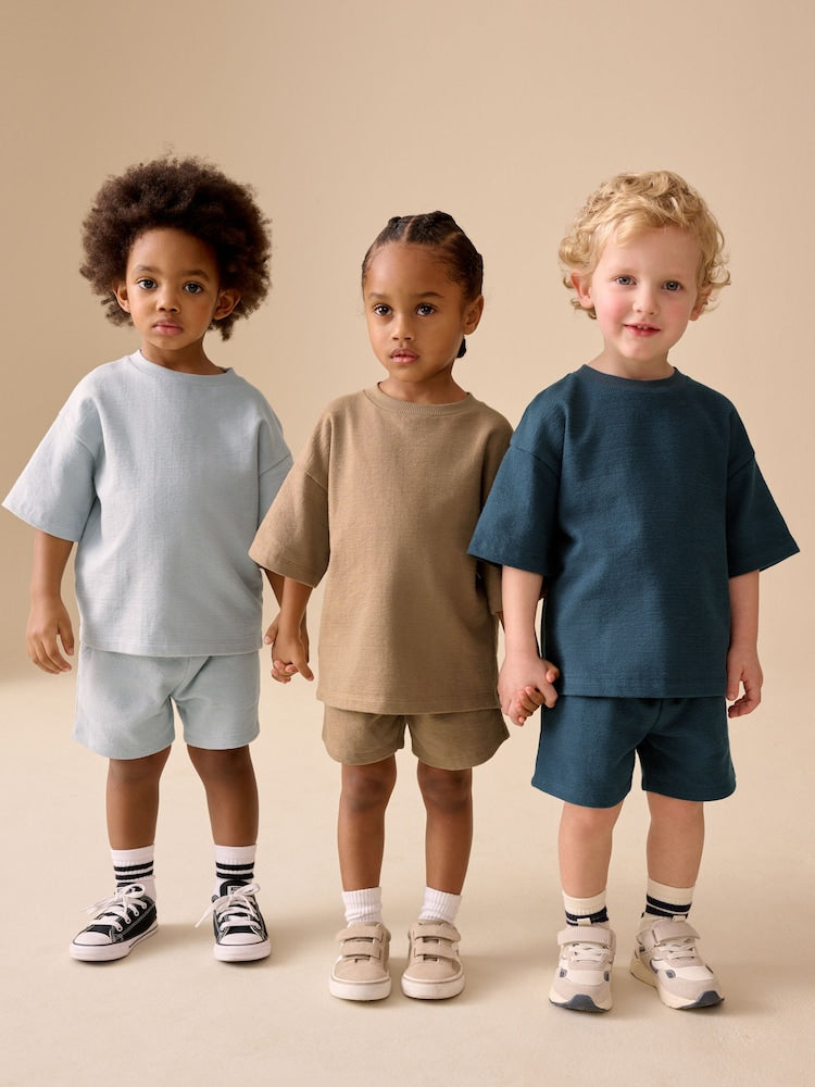 Black/Brown/Neutral Textured Short Sleeve T-Shirt and Shorts Set 3 Pack (3mths-7yrs)