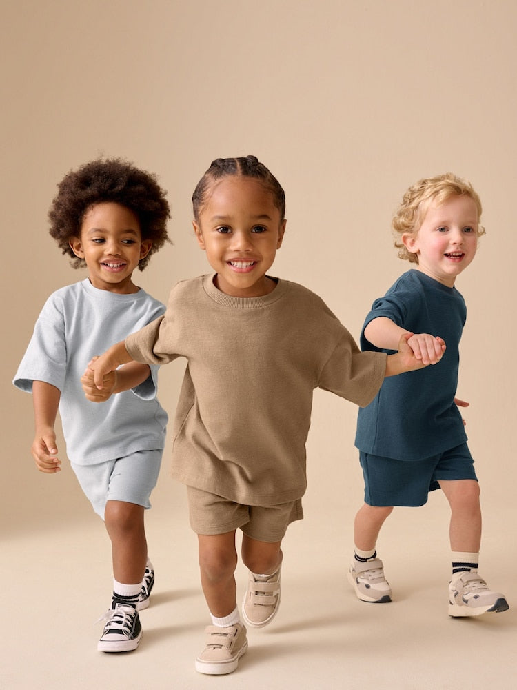 Black/Brown/Neutral Textured Short Sleeve T-Shirt and Shorts Set 3 Pack (3mths-7yrs)