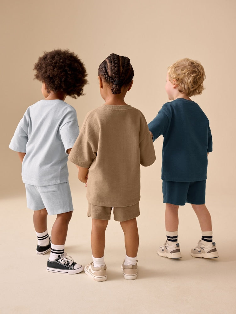Black/Brown/Neutral Textured Short Sleeve T-Shirt and Shorts Set 3 Pack (3mths-7yrs)