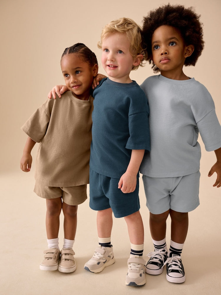 Black/Brown/Neutral Textured Short Sleeve T-Shirt and Shorts Set 3 Pack (3mths-7yrs)