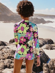 Black Tropical One Piece Short Swimsuit (3-16yrs) - Size 3 Years (98cm)