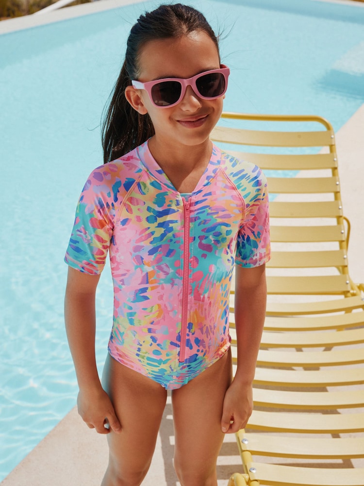 Rainbow Animal Tie Dye Short Sleeved Sunsafe Swimsuit (3mths-16yrs)